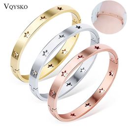 Fashion Hollow Star Gift Bangles & Bracelets for Women Party Trendy Jewelry Stainless Steel Rose Gold Cuff Bracelets European Q0719