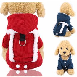 Warm Dog Clothes Double Layer Thickened Dog Apparel Pet Hoodie Corduroy Comfortable Cotton Pets Jacket Vest with Leash Ring for Small Dogs in winter Blue S A192