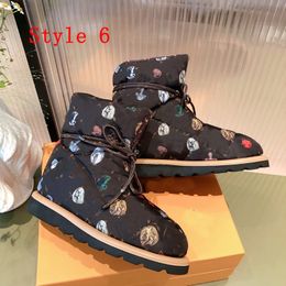 High qualityFashion Designer Ladies leisure snow boots printing cotton Women Winter flat Short Boot Lace Luxury shoes large size 35-41 With box