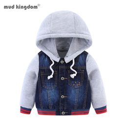 Mudkingdom Fleece Denim Jackets for Boy Hooded Skull Pattern Patchwork Outerwear Windbreaker Baby Boys Winter Coats Kids Clothes 211011