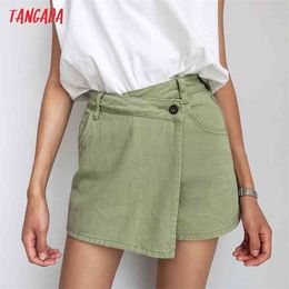 Tangada Women Summer Denim Skirt Shorts Zipper Pockets Female Retro Casual Pantalones PP04 210724