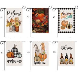 Fall Pumpkins Garden Flag Autumn Welcome Buffalo Check Thanksgiving Yard Flags Farmhouse Double Sided Lattice Vertical Outdoor Decor SN4227