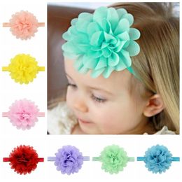 2021 NEW 12 Chiffon Flower Color Girls Headband Elastic Hairband Flowers Headband Kids Hair Accessories