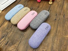 Fashion linen Pattern Metal Hard Shell Eyeglasses Case Protective Linen Case Fabrics Large Glasses Case Concise (assorted colour)