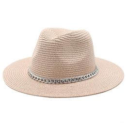 Panama Straw Hat with Chain sun Hats for Men Women Spring Summer sunhat Woman Man Wide Brim Cap mens caps Fashion beach sunhats Chapeau wholesale 9colors