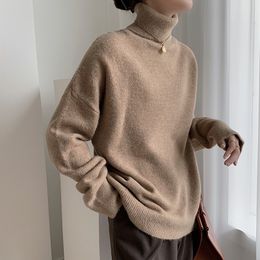 Korean Warm Cashmere Sweater Women Turtleneck Pullovers Top Solid Lady Jumper Oversized Winter Coarse Knit Christmas Sweaters 210420