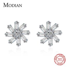 925 Sterling Silver Snowflake Rotating Flower Stud Earrings for Women Hypoallergenic Elegant Wedding Statement Jewellery 210707