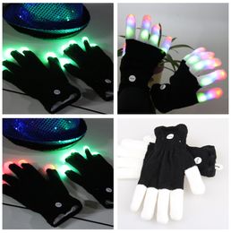 LED Flash Gloves Five Fingers Light Ghost Dance Black Bar Colourful Rave Light Finger Lighting Gloves Glow Flashing CF1517 ottie