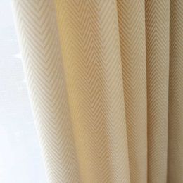 Simple and Modern Light Yellow Beige Chenille Stripe Curtain Bedroom Living Room Floor Bay Window Curtain 210712