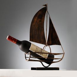 Decorative Objects & Figurines Antique Metal Ornaments Home Supplies Wine Rack Creative Sailing Boat Bicycle Red Holder Decoration Furnishin