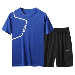 Jogging Gym Men Sets Training Summer Fitness Men's Clothing Set Quik Droog Short Mouw T-shirt Shorts Sport Pak X0322