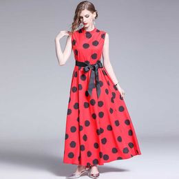 Women Summer Designer Elegant Polka Dot Print Fashion Loose Casual Party Robe Ladies Vintage Red Sleeveless Dress Vestidos 210525