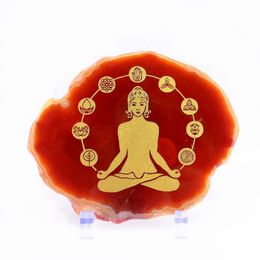 Natural Red Agate Chakras Gemstones Jewellery Engraved Indian Yoga Meditation Pattern Reiki Symbol Creative Ornaments Office Home Desktop Decoration Goods