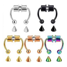 Nose ring horseshoe hoop false n ose rings stud magnetic diaphragm stainless steel artificial non perforated clip type Colourful Jewellery