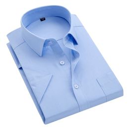 Short Sleeve Men Dress Shirts for Summer Solid Plain Plus Size 8xl Striped Shirt Twill Business Mens Male Regular Fit Oversized 210708