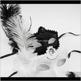 Masks Festive Supplies Home & Gardenvenice Adult Masquerade Princess Female Half Face Sexy Side Flower Ostrich Feather Mask Birthday Party Op
