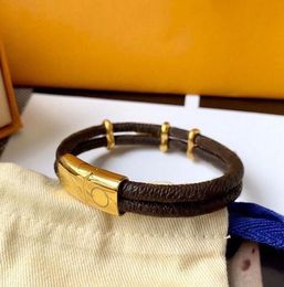 Luxury Letter Bracelet Gold Bracelets Womens Mens Double Deck Leather High Quality Gold Buckle Brand Bangle Lock Pendants Annivers329D