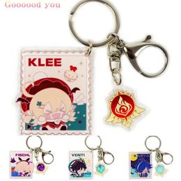 Anime Keychain Genshin Impact Acrylic Key Chain Accessories Cute Figure Klee Venti Fischl Kaeya Bag Pendants Fans Gift Wholesale G1019