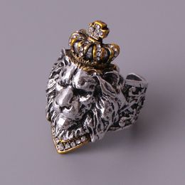 Vintage Cross Crown Open Ring Hip Hop Style Women Men Lion Head Rings Fashion Jewellery Accessories