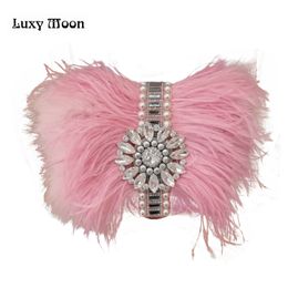 Handbags for Women Designer Ostrich Feather Elegant Shoulder Bag Wedding Party Crystal Evening Clutch Bags