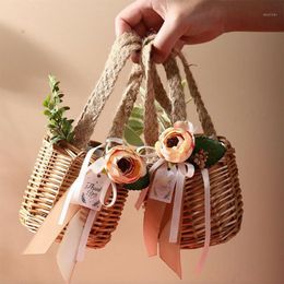 rattan boxes UK - Gift Wrap 1 Pcs Retro Exquisite Wicker Basket DIY Handmade Rattan Woven Candy Box Wedding Storage