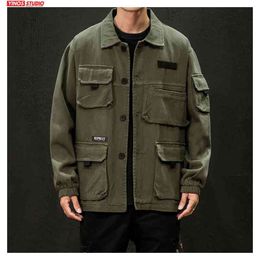 Drop Autumn Japanese Cargo Coats Male Streetwear Fashion Overalls Tops Outdoor Muliti-Pocket Jacket 210811
