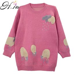 H.SA Winter Pullover and Sweaters Knit Jumpers Pink Sheep Pull Femme Christmas Pullovers Sweet Sweater 210417