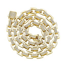 8mm 18/22inch Yellow White Gold Plated Bling CZ Stone Box Links Chain Necklace Jewellery Gift for Men