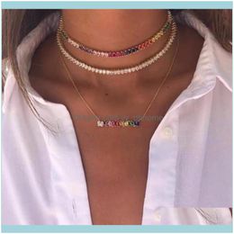 Pendant Pendants Jewelrypendant Necklaces Esthigh Quality Rainbow Baguetee Cz Bar Geometric & Colorful Crystal Gold Filled Women Fashion Cho