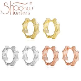 Sterling Silver 925 Bamboo Huggies Hoop Earrings Classic Smooth Hoops Piercing For Woman Jewelry 9mm Diameter & Huggie