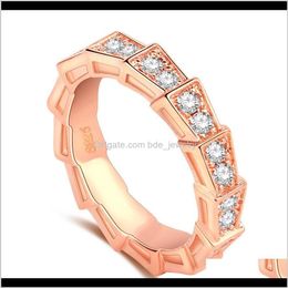 Rings Jewellery Arrival Vintage Fashion Jewellery 925 Sterling Sier&Rose Gold Filled Pave White Sapphire Cz Diamond Women Wedding Snake Band Drop