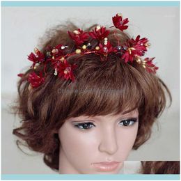 & Tools Productsfloral Hairbands Wine Red Hoop Crown Women Luxury Crystal Wedding Party Headband Handmade Beads Hair Aessories Headwear1 Dro