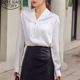 Blusas mujer de moda womens tops and blouses Rivet Solid Office Lady V-Neck women blouses long sleeve shirts 2151 50 210527