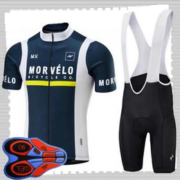 Pro team Morvelo Cycling Short Sleeves jersey (bib) shorts sets Mens Summer Breathable Road bicycle clothing MTB bike Outfits Sports Uniform Y21041576