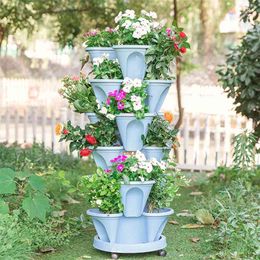 1 Set of 6pcs Flowerpot Multilayer Stacking Cultivation Pot Vegetable Fruit Strawberry Planting Pot - 1pc Tray and 5pcs Pot 210922
