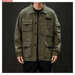 Drop Autumn Japanese Cargo Coats Male Streetwear Fashion Overalls Tops Outdoor Muliti-Pocket Jacket 211217
