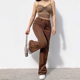 y2k Women's Retro Corduroy Casual Pants Harajuku Super Large Brown Wide Leg Street Jogging Straight High Waist Q0801