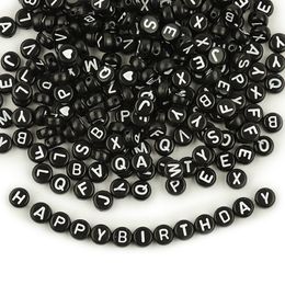 500pcs/lot Dia.7mm Black White Spacer Charm Beads Acrylic Letter Bead A-Z Alphabet Fit For Diy Bracelet Necklace Making