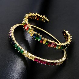 Bangle Gold Filled Baguette Cubic Zirconia Bracelet For Women Men Luxury Jewellery Rainbow Cz Gorgeous Trendy Girls Gift