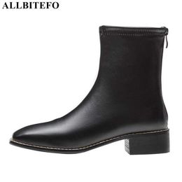 ALLBITEFO fashion brand high heels women boots genuine leather square toe ankle boots for women winter boots women heels 210611