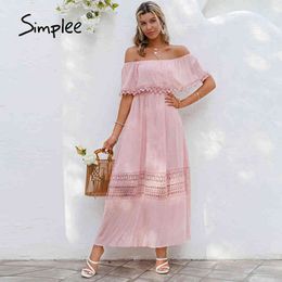 Sexy sleeveless lace women bohemian Elegant hollow out 2 piece ladies Summer holiday long dress 210414