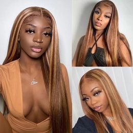 Highlight 13x4 transparent Straight Lace Front Human Hair Wigs Piano Colour Brazilian Remy Humans Hairs Wig 4/27 Ombred Coloured Wig