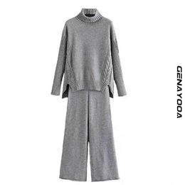 Genayooa Turtleneck Two Piece Set Top And Pants Tracksuits Women's 2 Piece Set Warm Winter Za Women 2020 Knitted Suit Korean Y0625