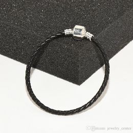 Designer Jewellery 925 Silver Bracelet Charm Bead fit Pandora Black Leather Hand Chain Slide Bracelets Beads European Style Charms Beaded Murano