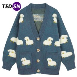 Full Sheep Pattern Harajuku Sweater Oversize Streetwear Loose Cardigan Pullover Men Women Hip Hop Knitted Sweater Men 211014