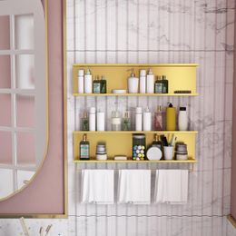 Hooks & Rails Toilet Wall-mounted Racks Golden Towels Storage Rack Free Punching Cosmetics Lipstick Cabinet Combination Shelf