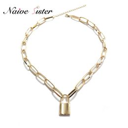 Pendant Necklaces Fashion Lock Shape Pendants For Women Female Punk Jewelry Hip Hop Link Chain Jewellery Short Metal Chokers Accessories