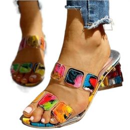 Fast Ship Summer Women Sandals Peep Toe Square Heels Ladies Multi Colours Wee Shoes Sandalias Para Mujer Femmes Multicolores X0728