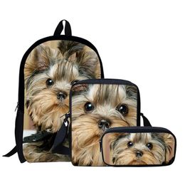 Mochila 3set Mochilas 3D Yorkshire Terrier Imprimir Niños Bolsas de la para niñas Bolsa de lápiz de perro Satchel grande de asas