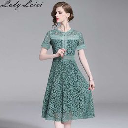 high quality Fashion Women Elegant Sweet Hollow Out Lace Dress Sexy Party Princess Slim Summer Dresses work Vestidos 210529